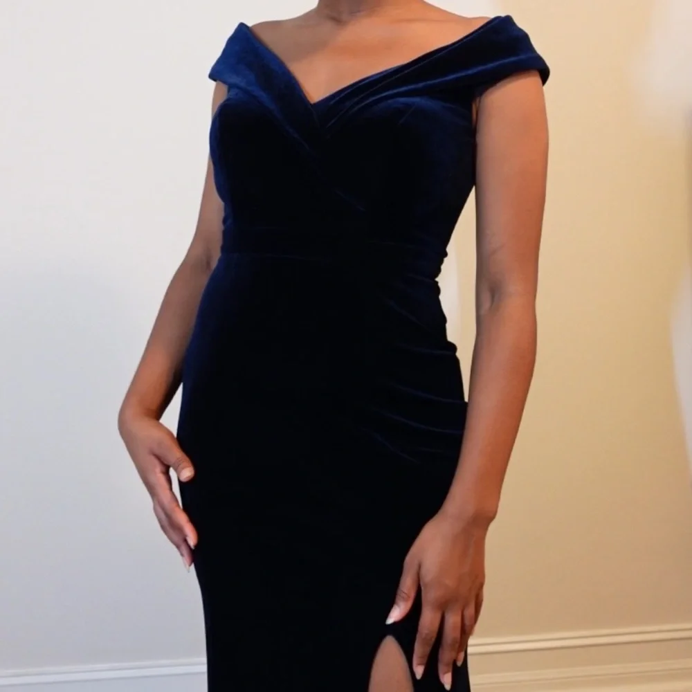 Aqua Strapless Midnight Blue Gown - Picture 3 of 6